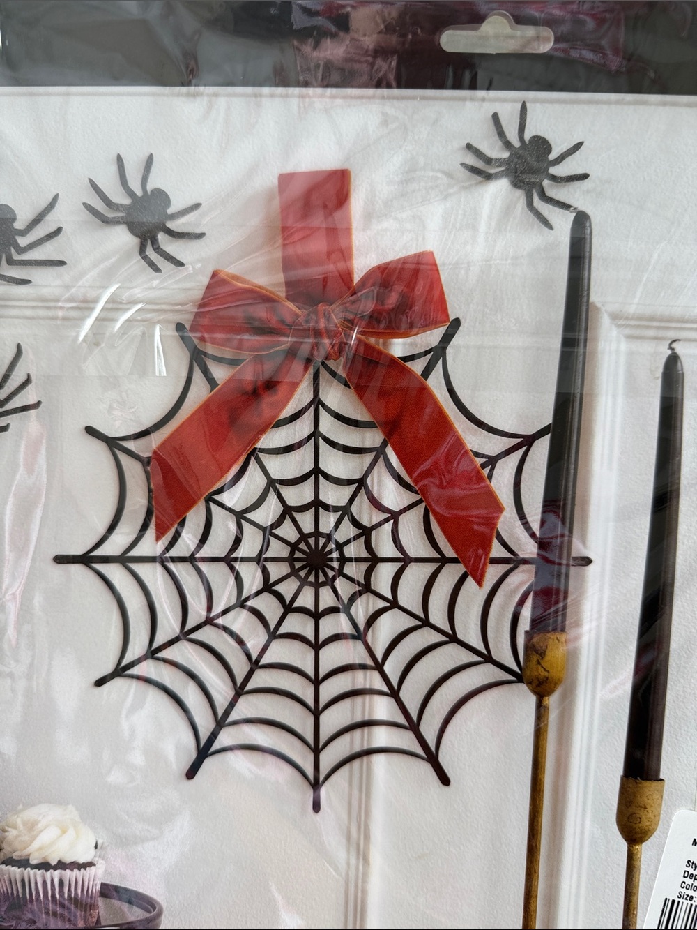 Black Spider Web Wall Accent with Red Bow - Seasonal Home Decor